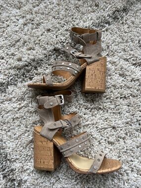 Women's Dolce Vita Studded Cork Block Heel Sandals - Taupe